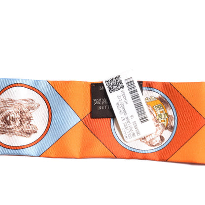 Hermes Silk Colliers Et Chiens Twilly Potiron Orange Ciel 2 of 4