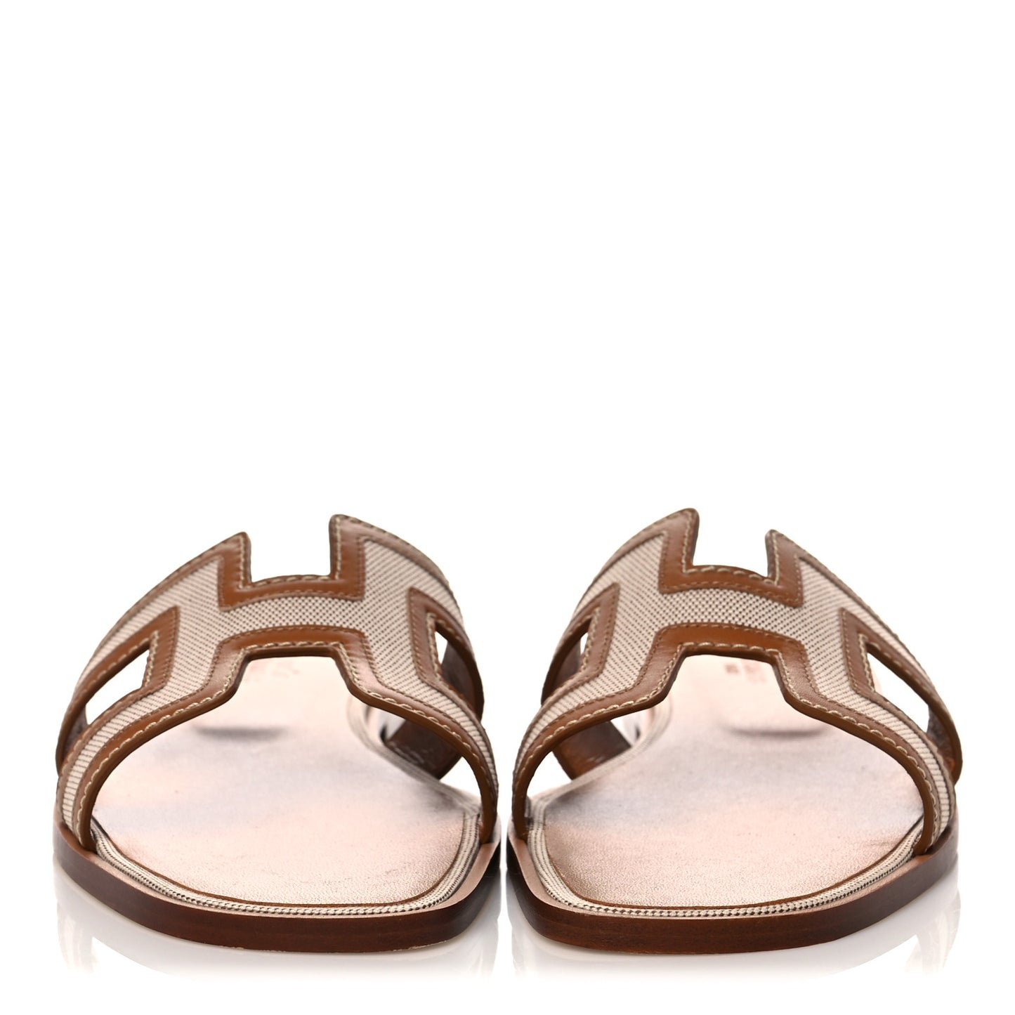 Calfskin Canvas Oran Sandals 38 Noisette Beige Dore