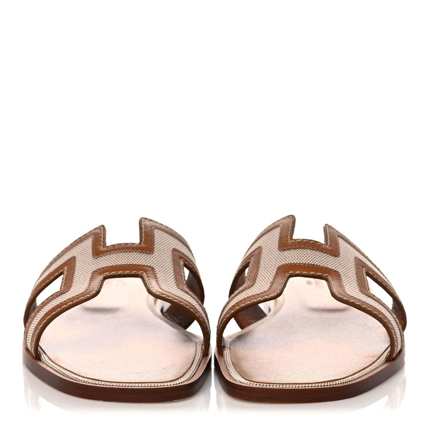 Hermes Calfskin Canvas Oran Sandals 38 Noisette Beige Dore 2 of 9