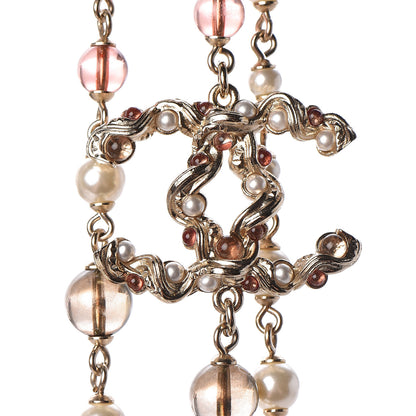 Chanel Pearl Bead Multi Strand CC Long Necklace Gold 5 of 6