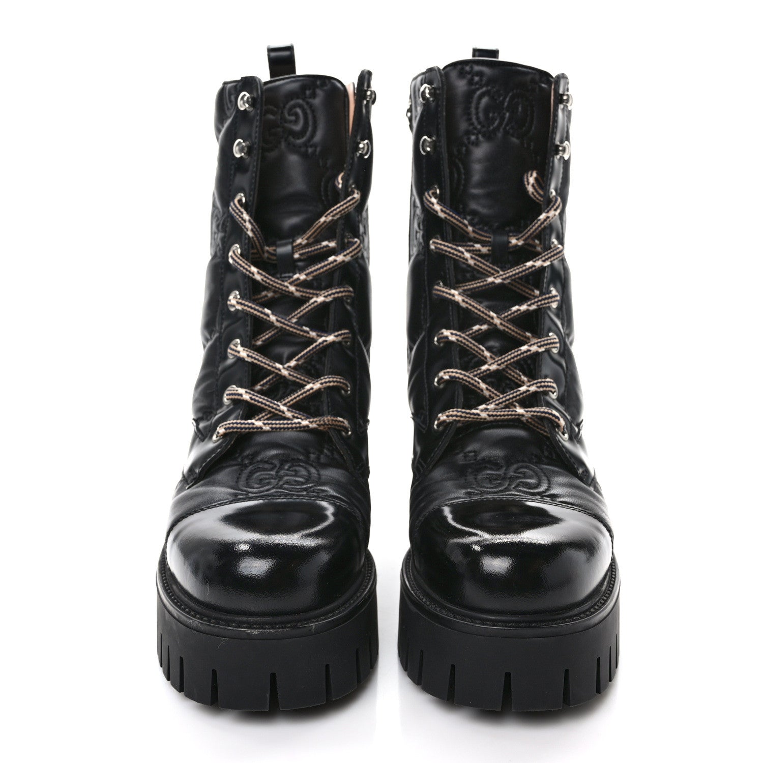 Gucci Cordovan Lux Nappa GG Matelasse Lace Up 60mm Combat Boots 37.5 Black 2 of 8