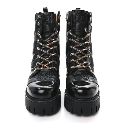 Gucci Cordovan Lux Nappa GG Matelasse Lace Up 60mm Combat Boots 37.5 Black 2 of 8
