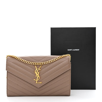Saint Laurent Grain De Poudre Matelasse Chevron Monogram Chain Wallet Fard 13 of 13