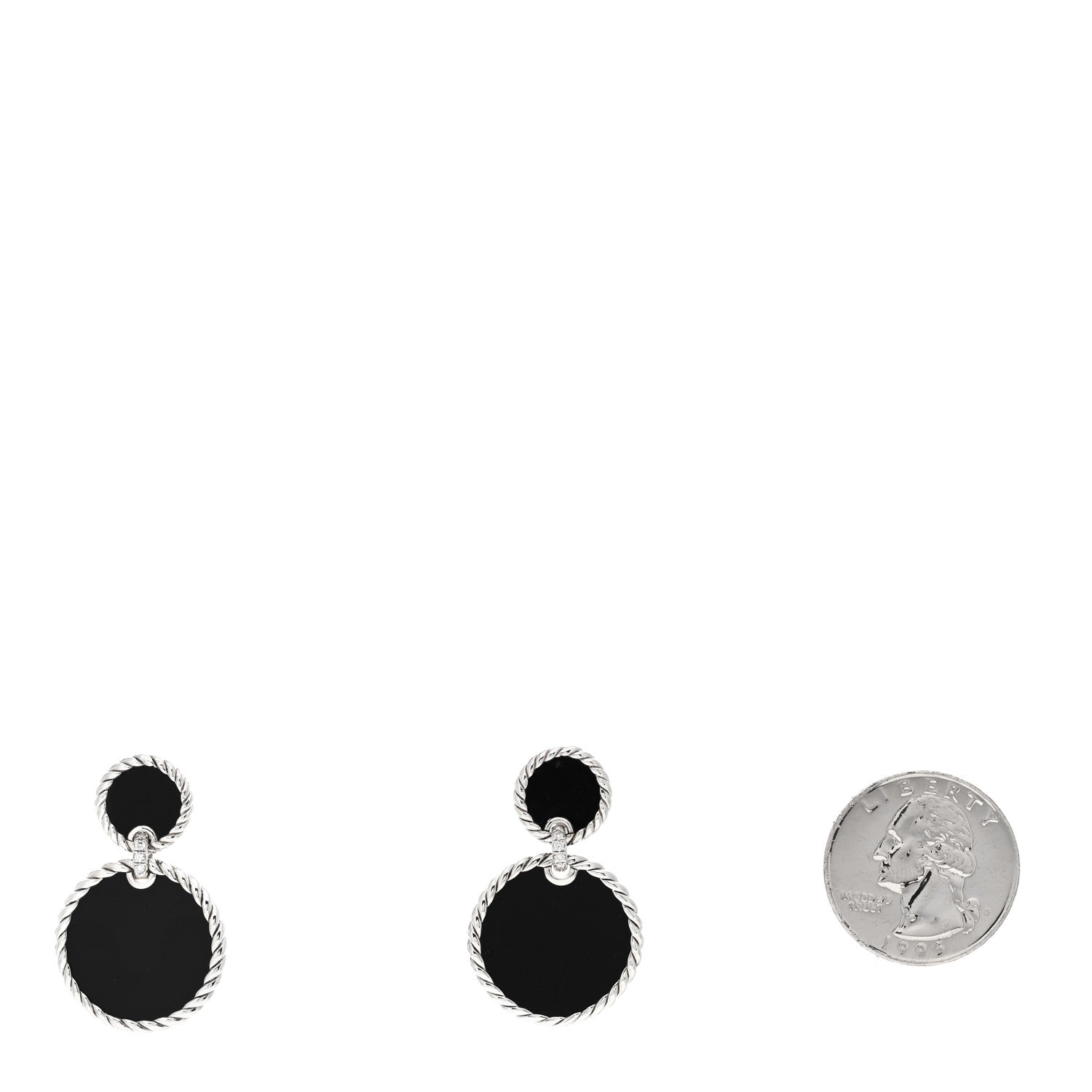 David Yurman Sterling Silver Diamond Black Onyx Elements Double Drop Earrings 2 of 4