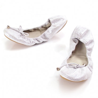 Fendi Calfskin Ballet Bow Flats Silver 39 1 of 7