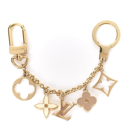 Louis Vuitton Brass Enamel Fleur De Monogram Bag Charm Chain Gold 1 of 2