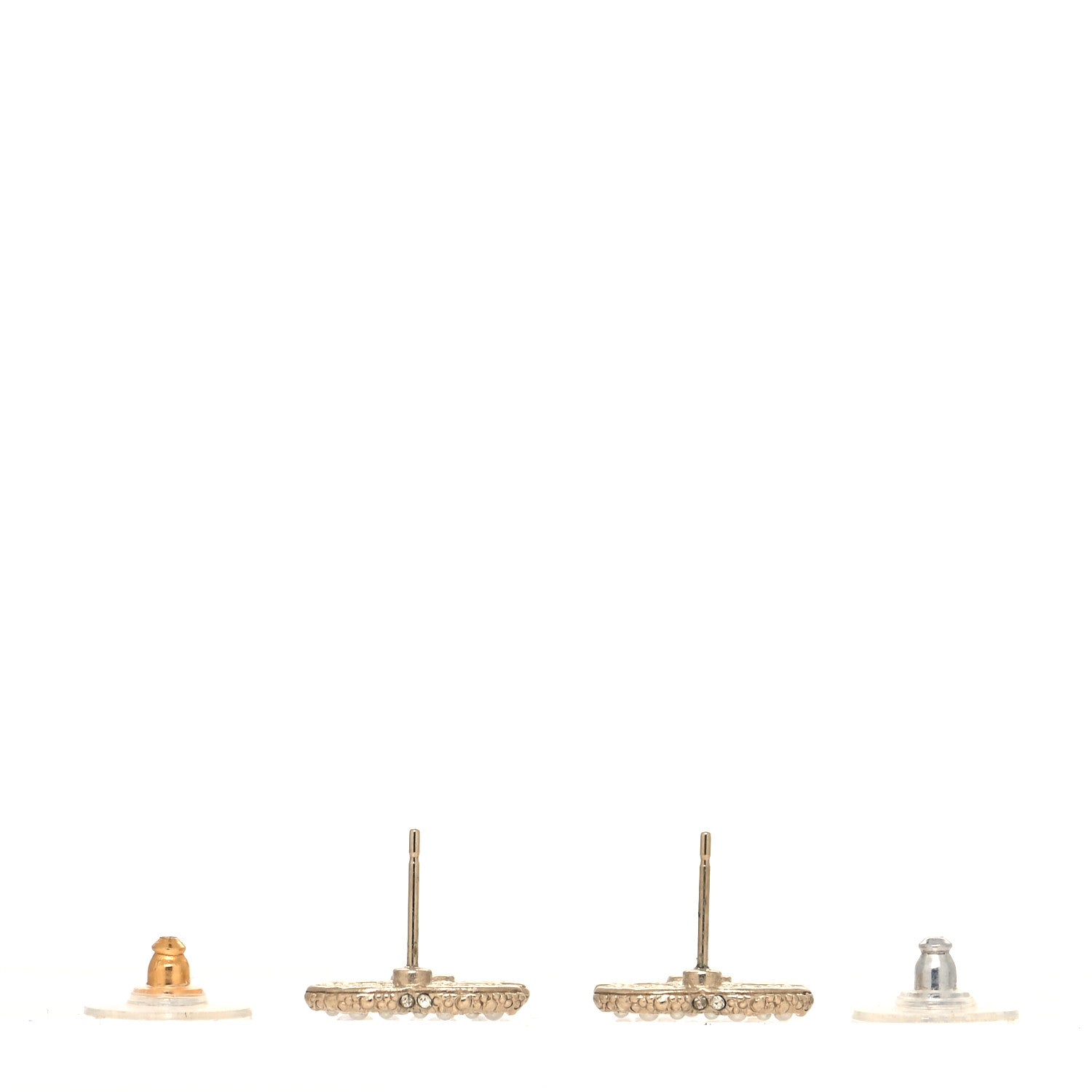 Chanel Metal Graduated Pearl Crystal CC Earrings Light Gold 3 of 4