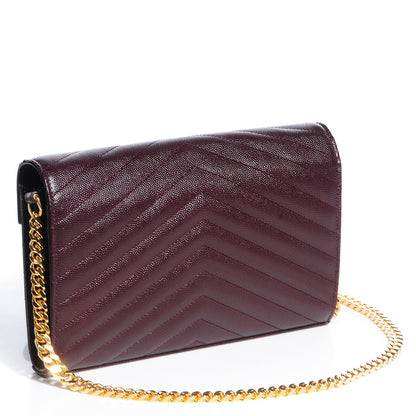 Saint Laurent Grain De Poudre Matelasse Chevron Monogram Chain Wallet Bordeaux 3 of 8