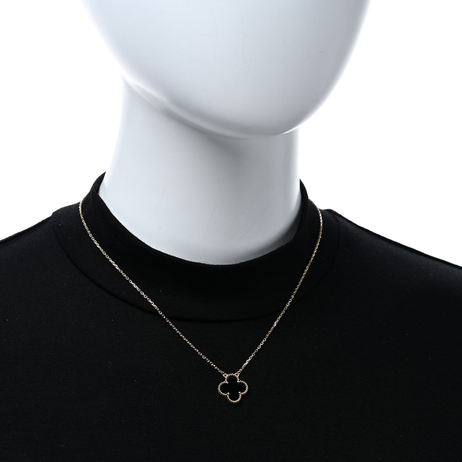 Van Cleef & Arpels 18K Yellow Gold Black Onyx Vintage Alhambra Pendant Necklace 3 of 5