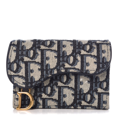 Christian Dior Oblique Saddle Card Holder Blue 1 of 10