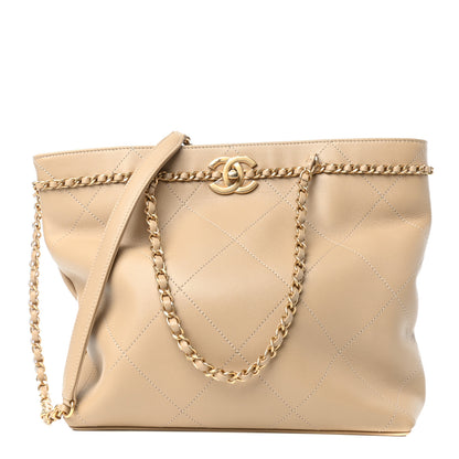 Chanel Calfskin Stitched Small Shopping Tote Dark Beige 1 of 11