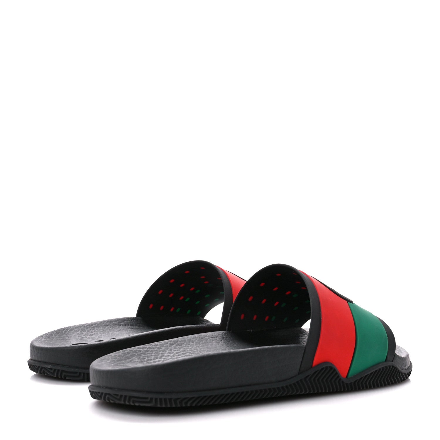 Gucci Rubber Web Womens Interlocking G Slide Sandals 39 Black Green Red 4 of 10