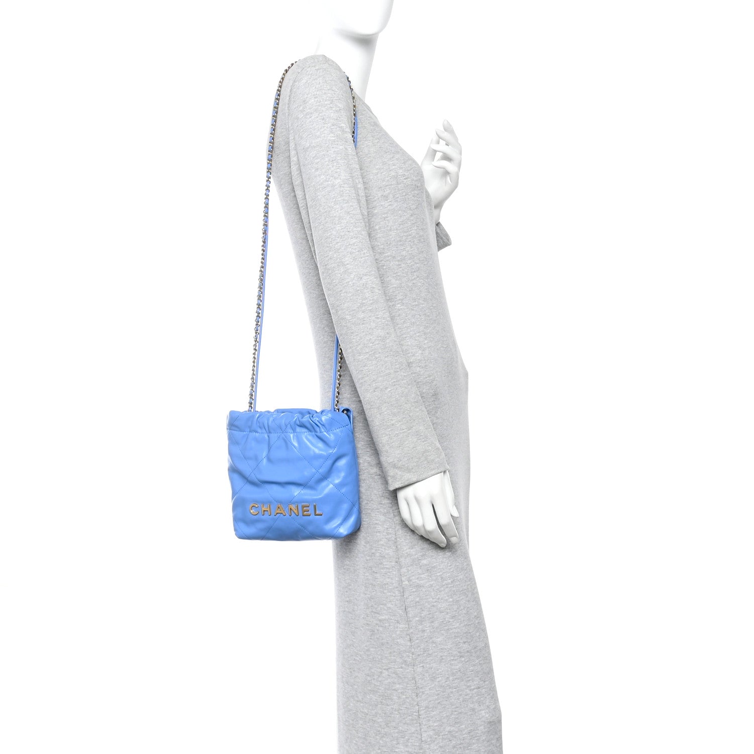 Chanel Shiny Calfskin Quilted Mini Chanel 22 Blue 2 of 10
