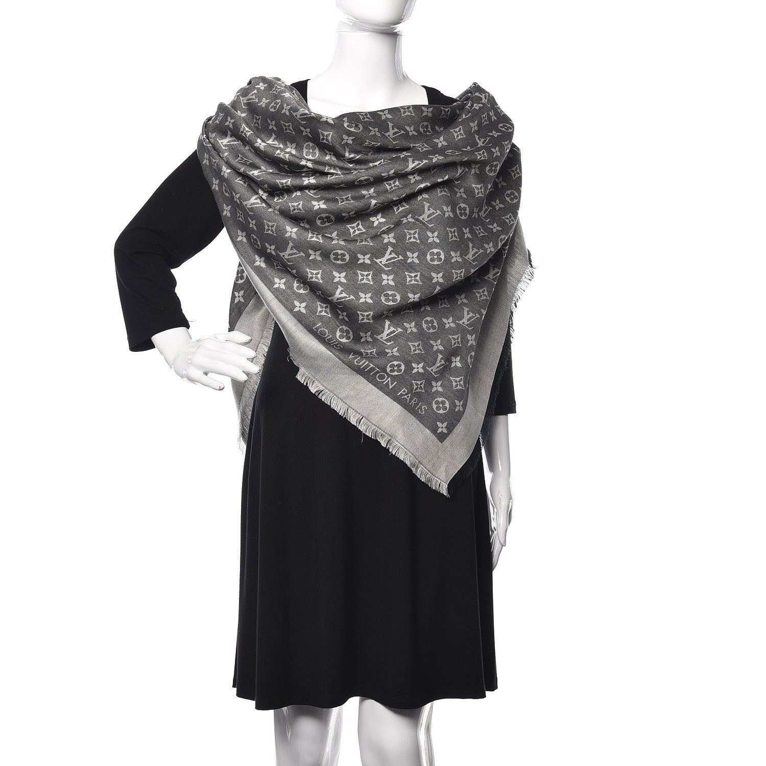 Louis Vuitton Wool Silk Monogram Denim Shawl Black 2 of 6