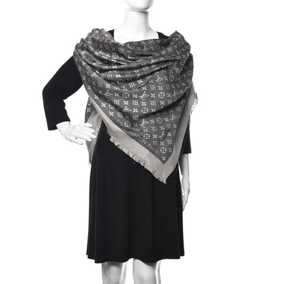 Louis Vuitton Wool Silk Monogram Denim Shawl Black 2 of 6