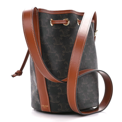 Celine Triomphe Canvas Calfskin Small Drawstring Bucket Bag Tan 3 of 11