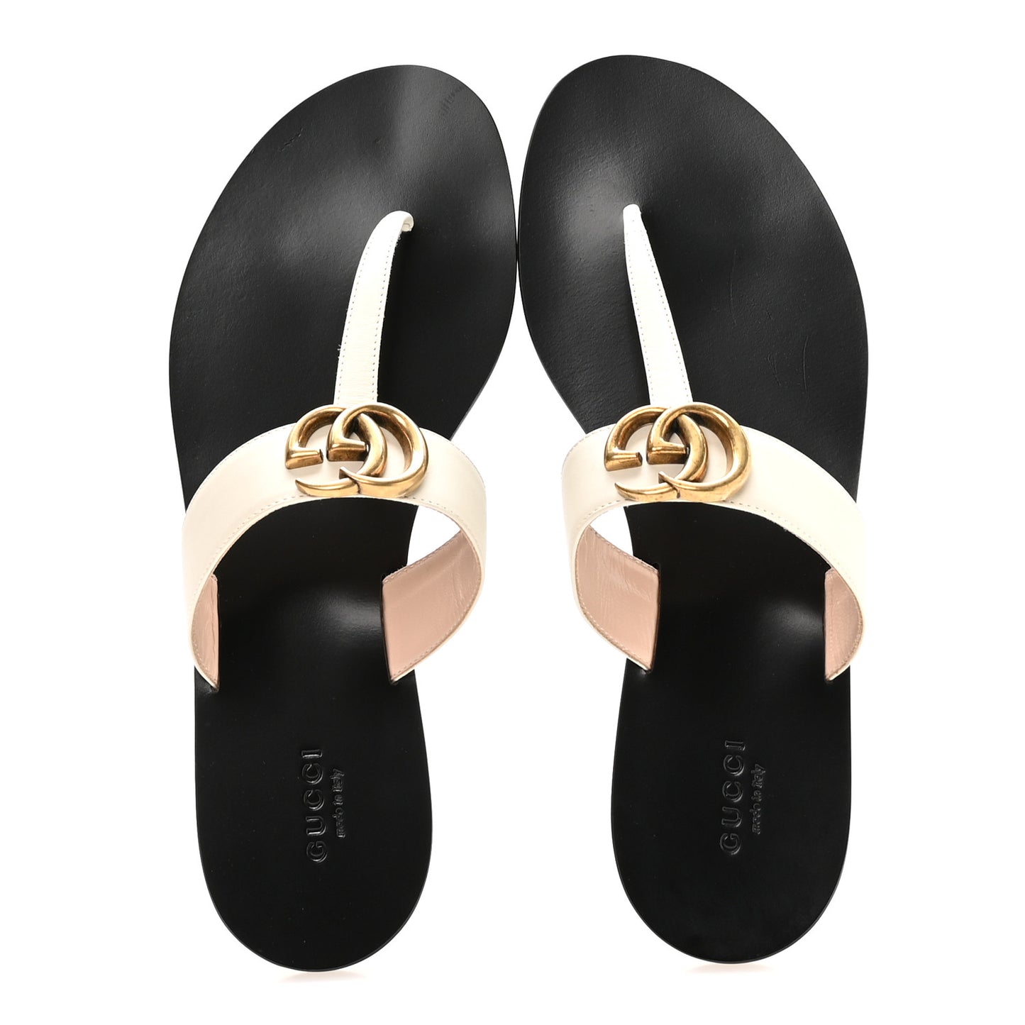 Calfskin GG Marmont Thong Sandals 40 Mystic White