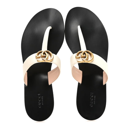 Gucci Calfskin GG Marmont Thong Sandals 40 Mystic White 3 of 16