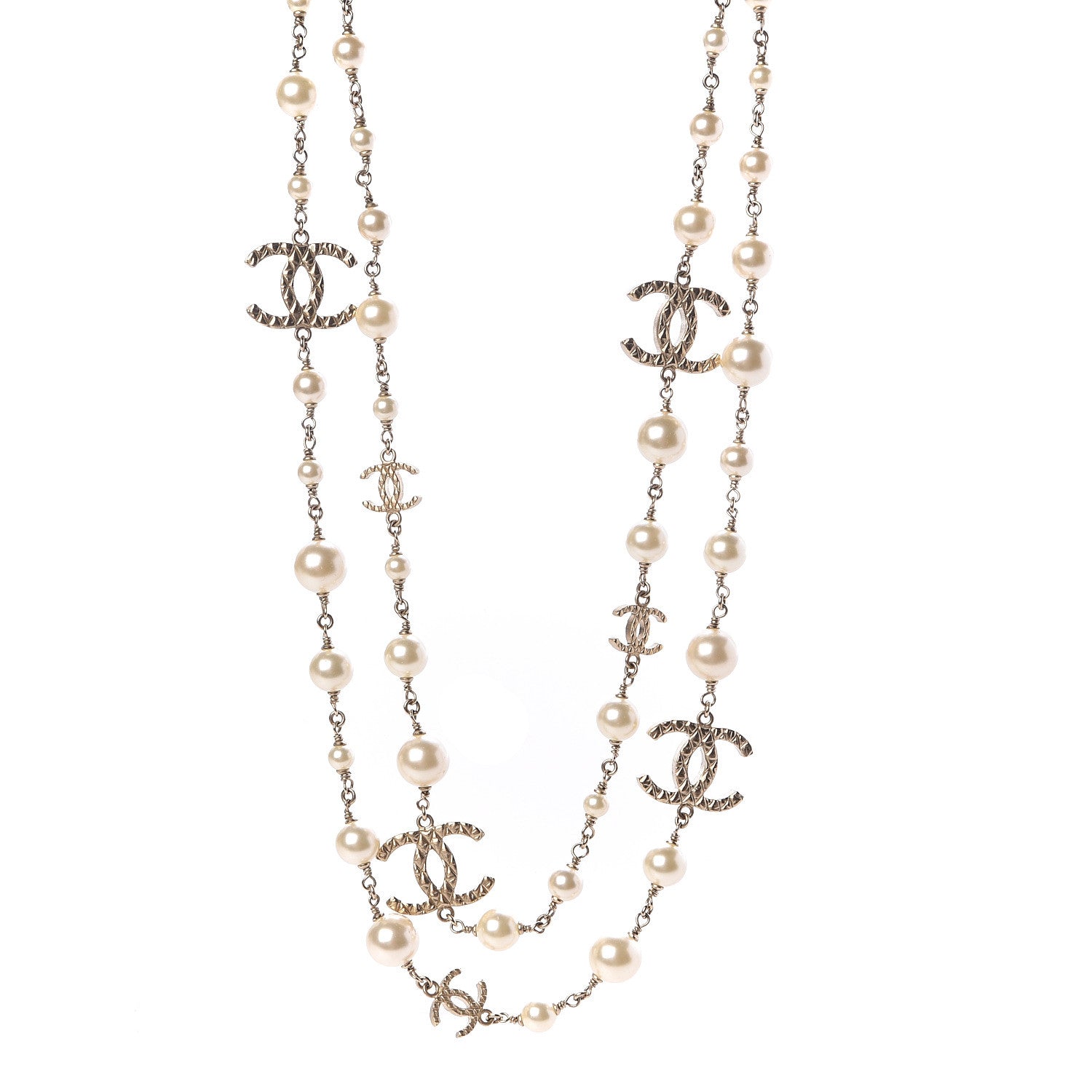 Chanel Pearl Bead Crystal CC Long Necklace Gold 1 of 5