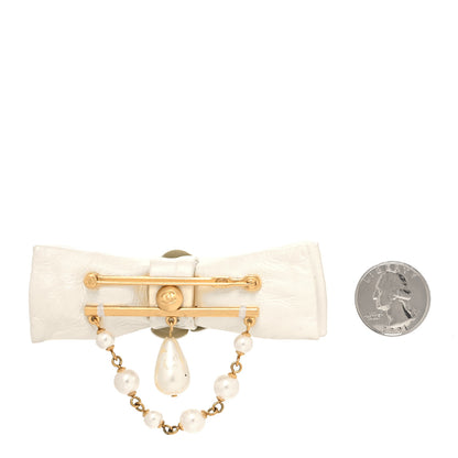 Chanel Metal Pearl Camelia CC Bow Brooch White Gold 2 of 5