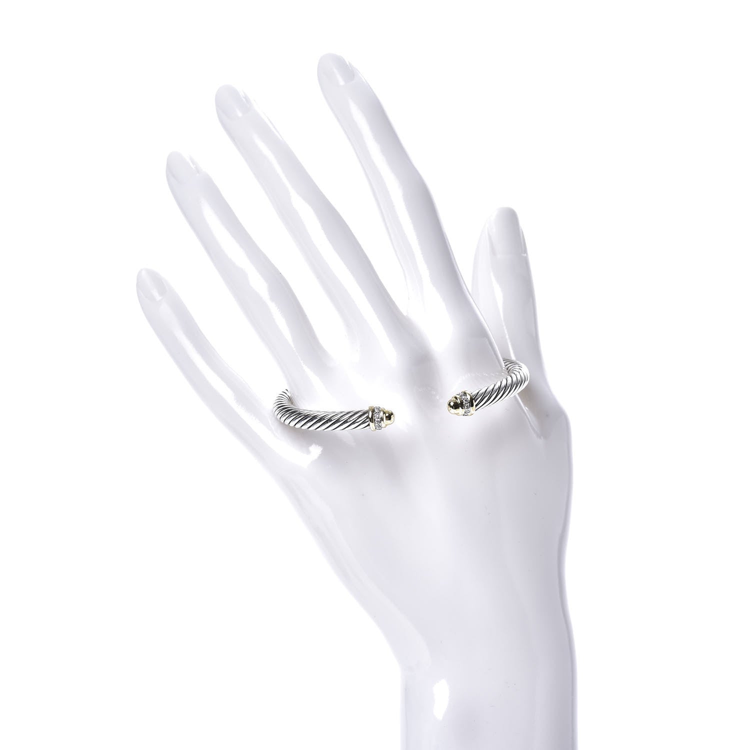 David Yurman Sterling Silver 18K Yellow Gold Diamond 5mm Cable Classics Bracelet 2 of 4