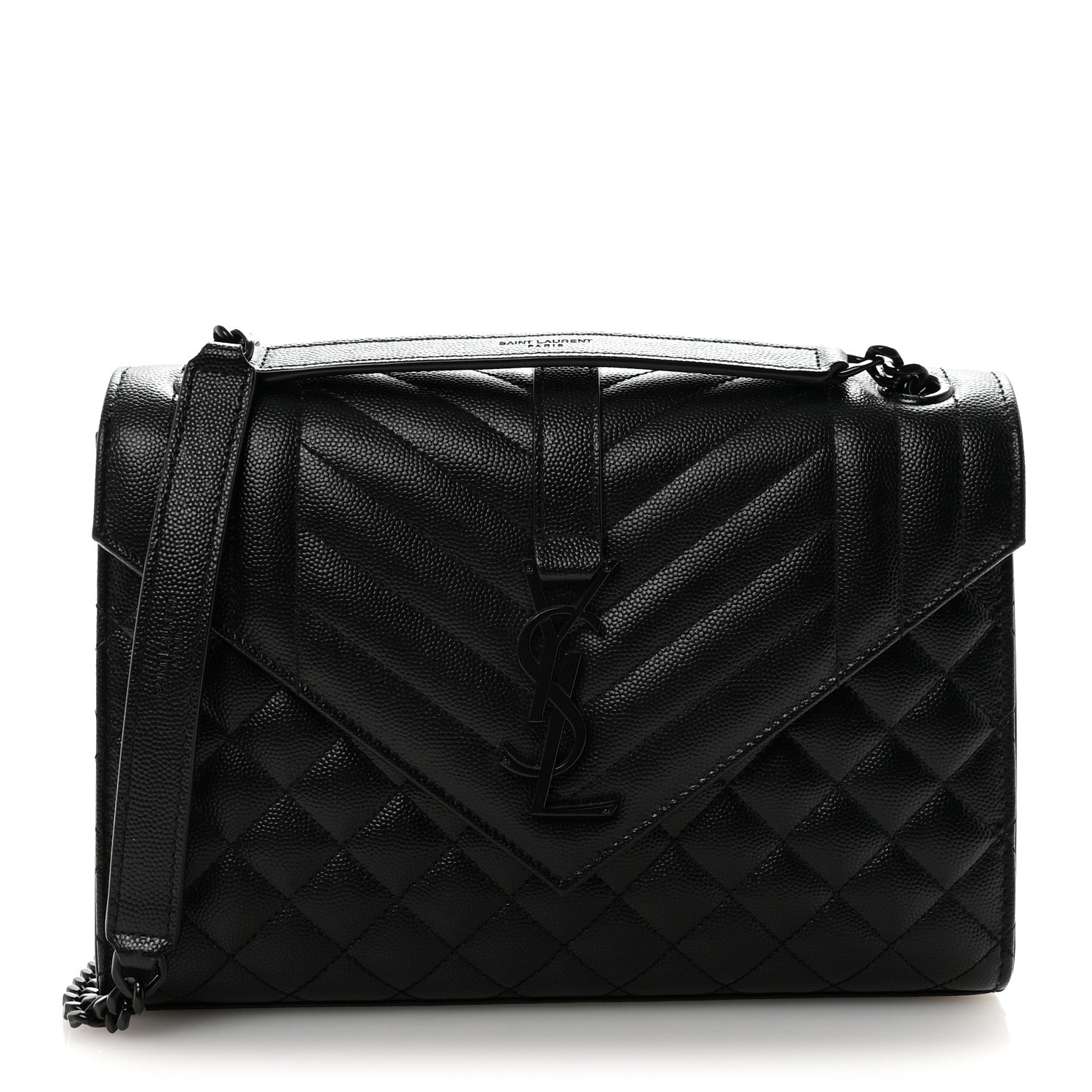 Saint Laurent Grain De Poudre Textured Mixed Matelasse Triquilt Medium Monogram Monochrome Satchel Black 1 of 10