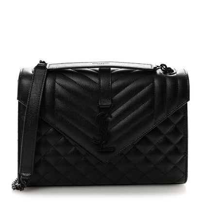Saint Laurent Grain De Poudre Textured Mixed Matelasse Triquilt Medium Monogram Monochrome Satchel Black 1 of 10