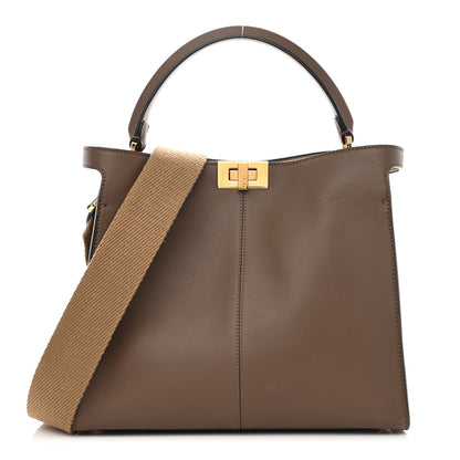Fendi Vitello Seta Glazed Fabric FF 1974 Medium Peekaboo X-Lite Maya Mogano Panna 1 of 9