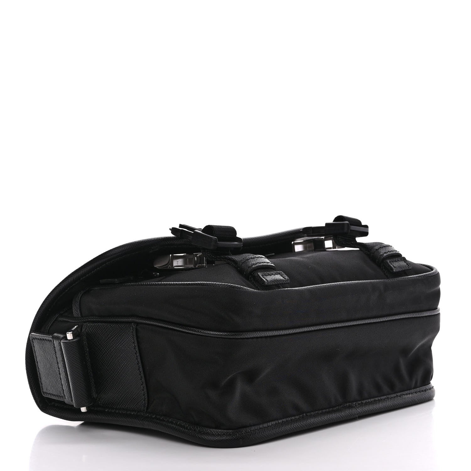 Prada Re-Nylon Saffiano Pocket Double Snap Buckle Shoulder Bag Black 4 of 12