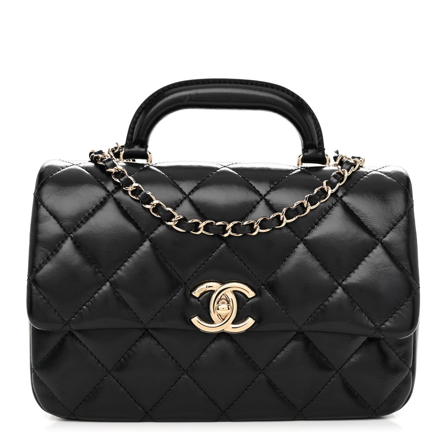 Shiny Lambskin Quilted Coco Trip Flap Bag Black