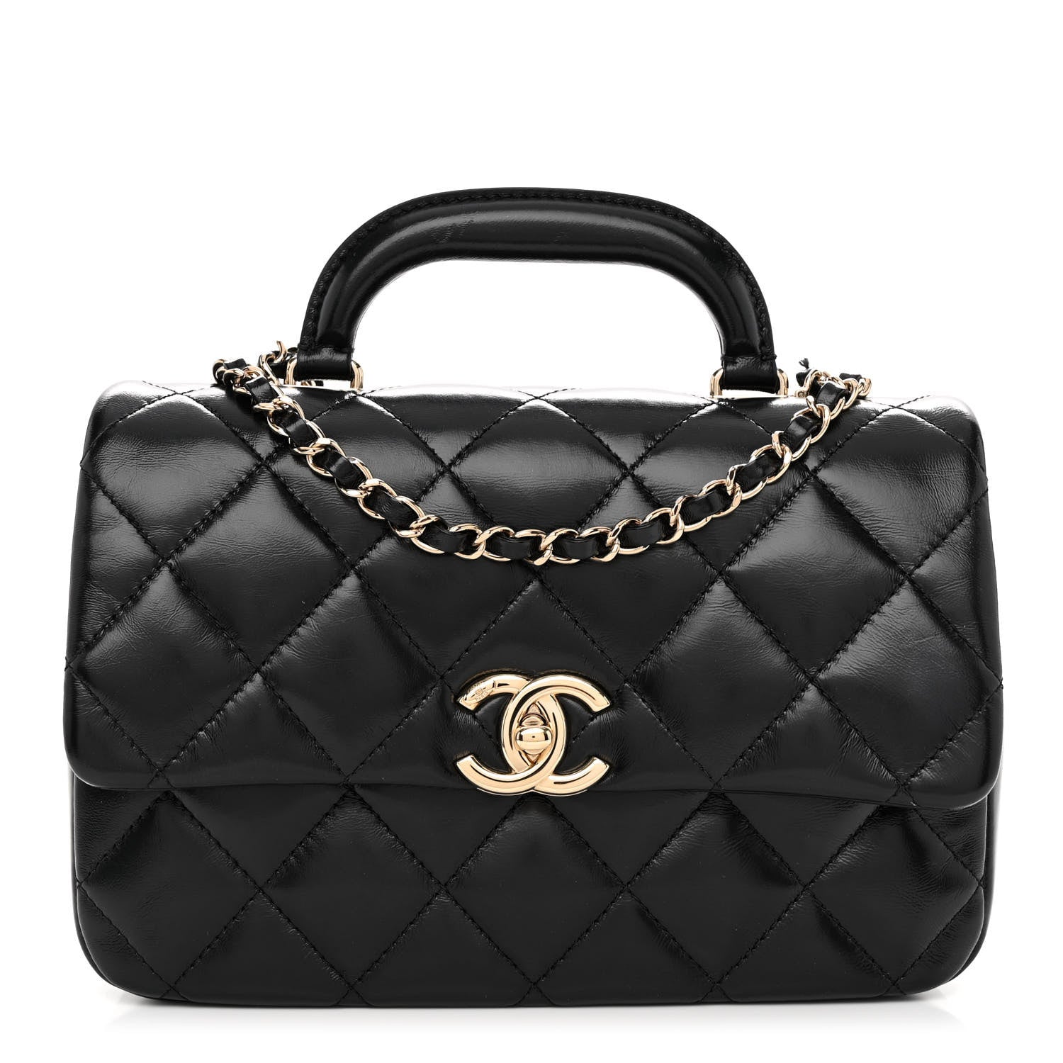 Chanel Shiny Lambskin Quilted Coco Trip Flap Bag Black 1 of 11