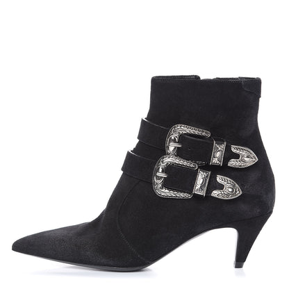 Saint Laurent Baby Wool Suede Charlotte Buckle 55 Booties 36.5 Black 1 of 7