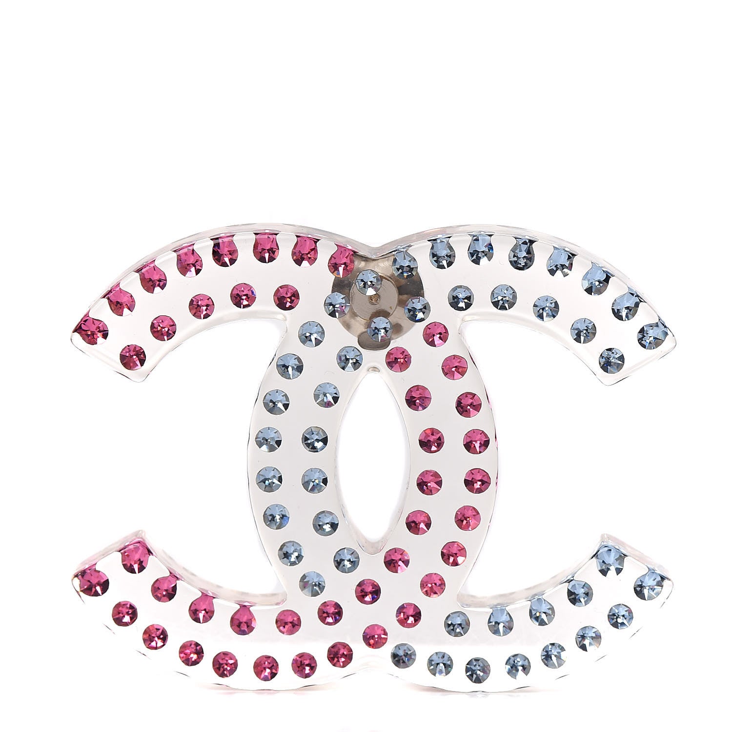 Chanel Resin Crystal Large CC Pin Transparent Silver 1 of 6