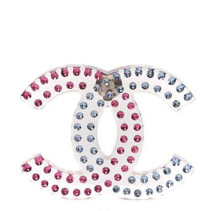 Chanel Resin Crystal Large CC Pin Transparent Silver 1 of 6