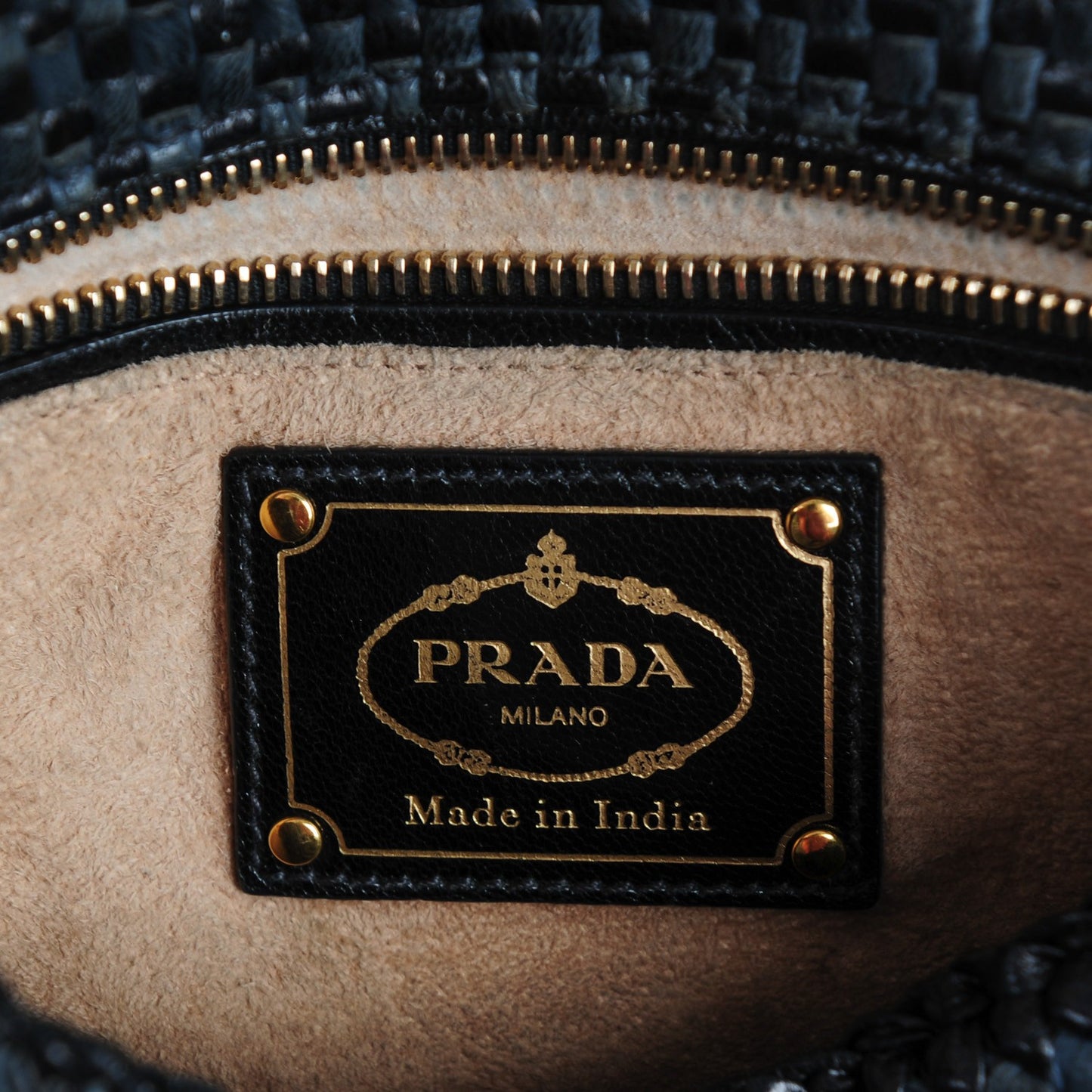 Goatskin Woven Top Handle Satchel Baltico Black