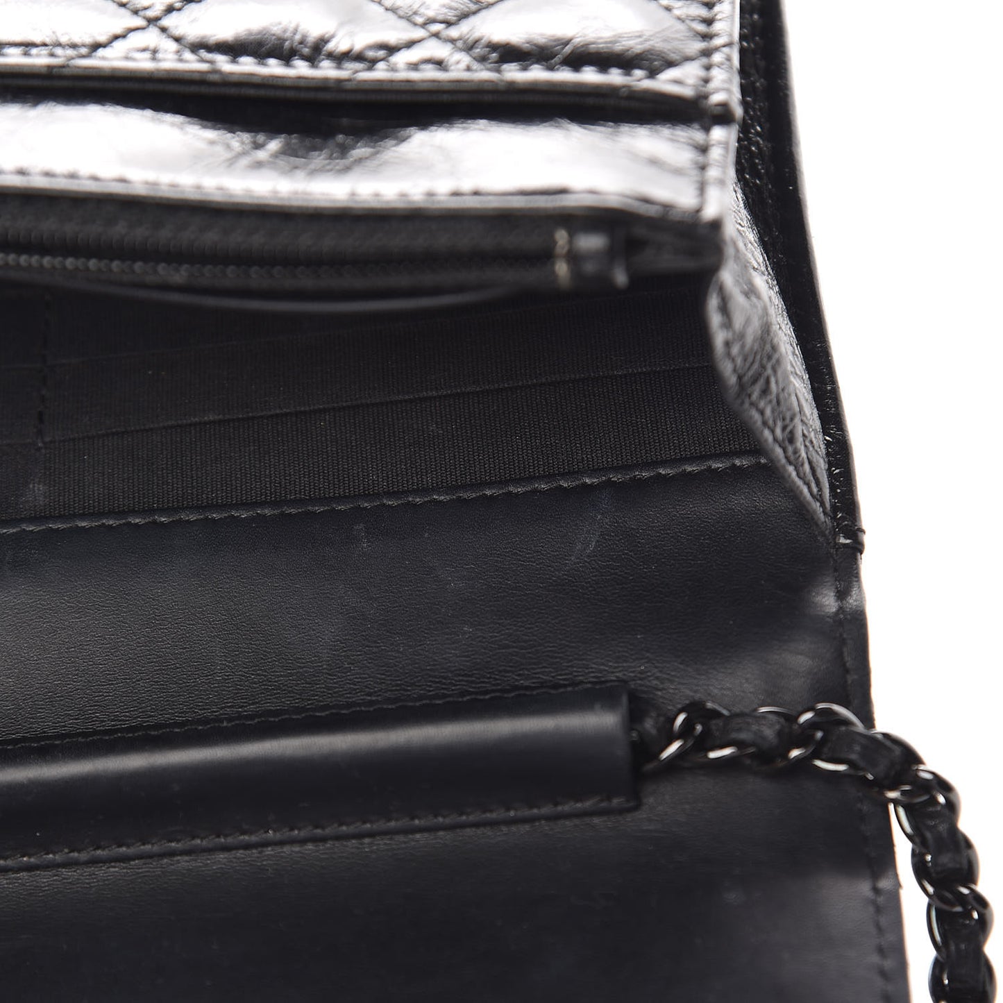 Shiny Aged Calfskin Quilted Boy Wallet On Chain WOC Black