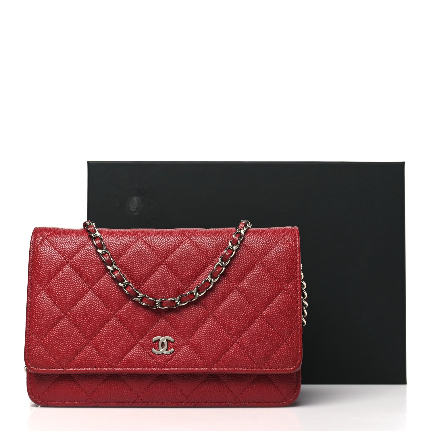 Chanel Caviar Quilted Wallet on Chain WOC Dark Red 12 of 12