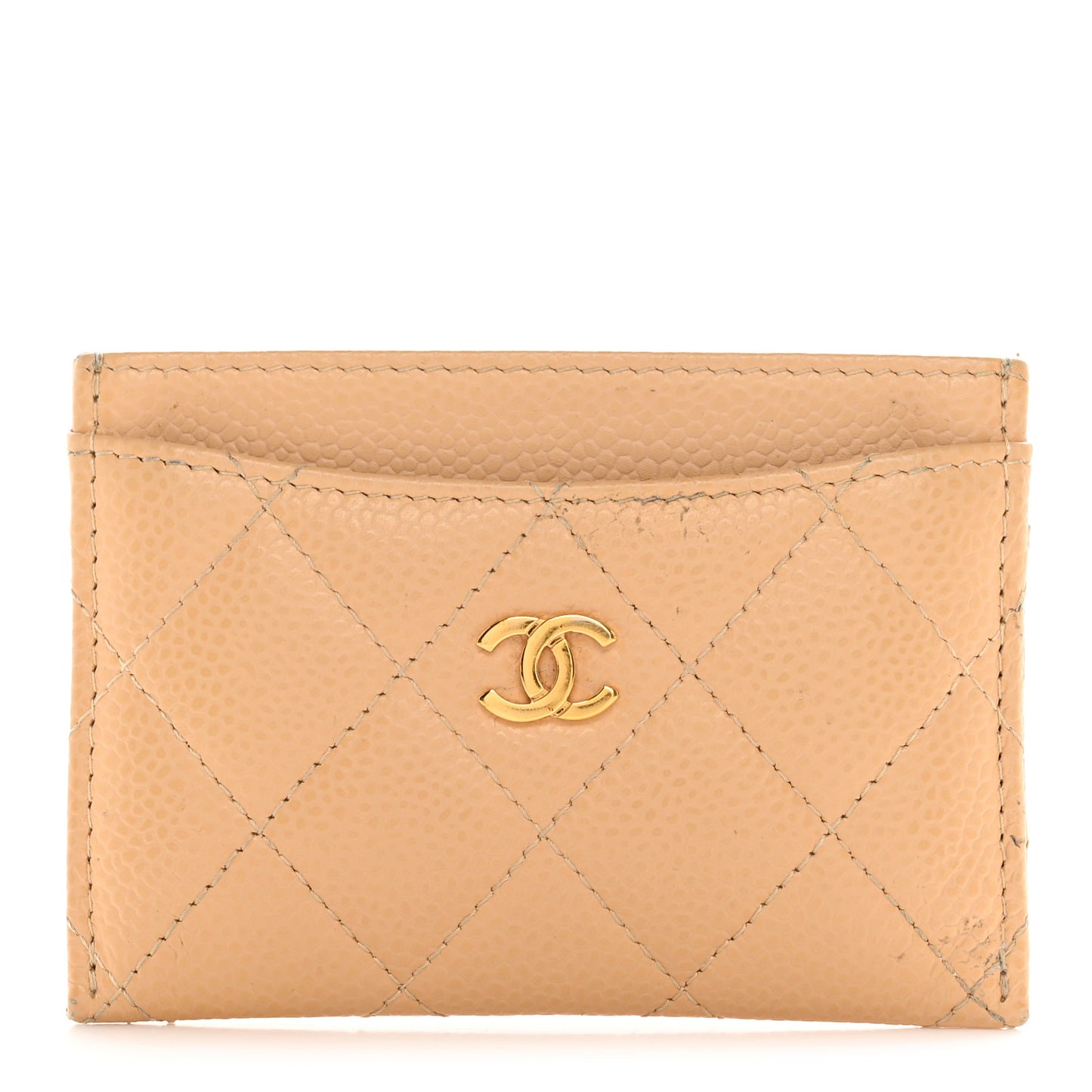 Caviar Quilted Card Holder Beige