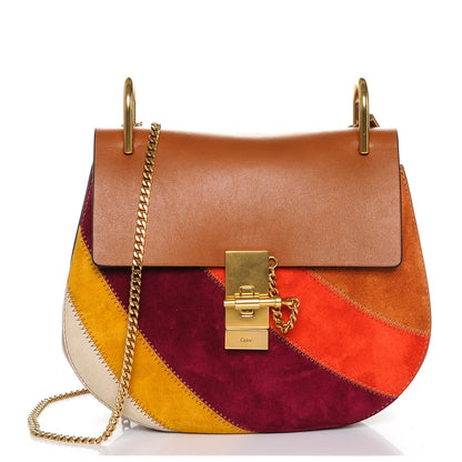 Chloe Calfskin Suede Rainbow Patchwork Drew Shoulder Bag Caramel 1 of 6