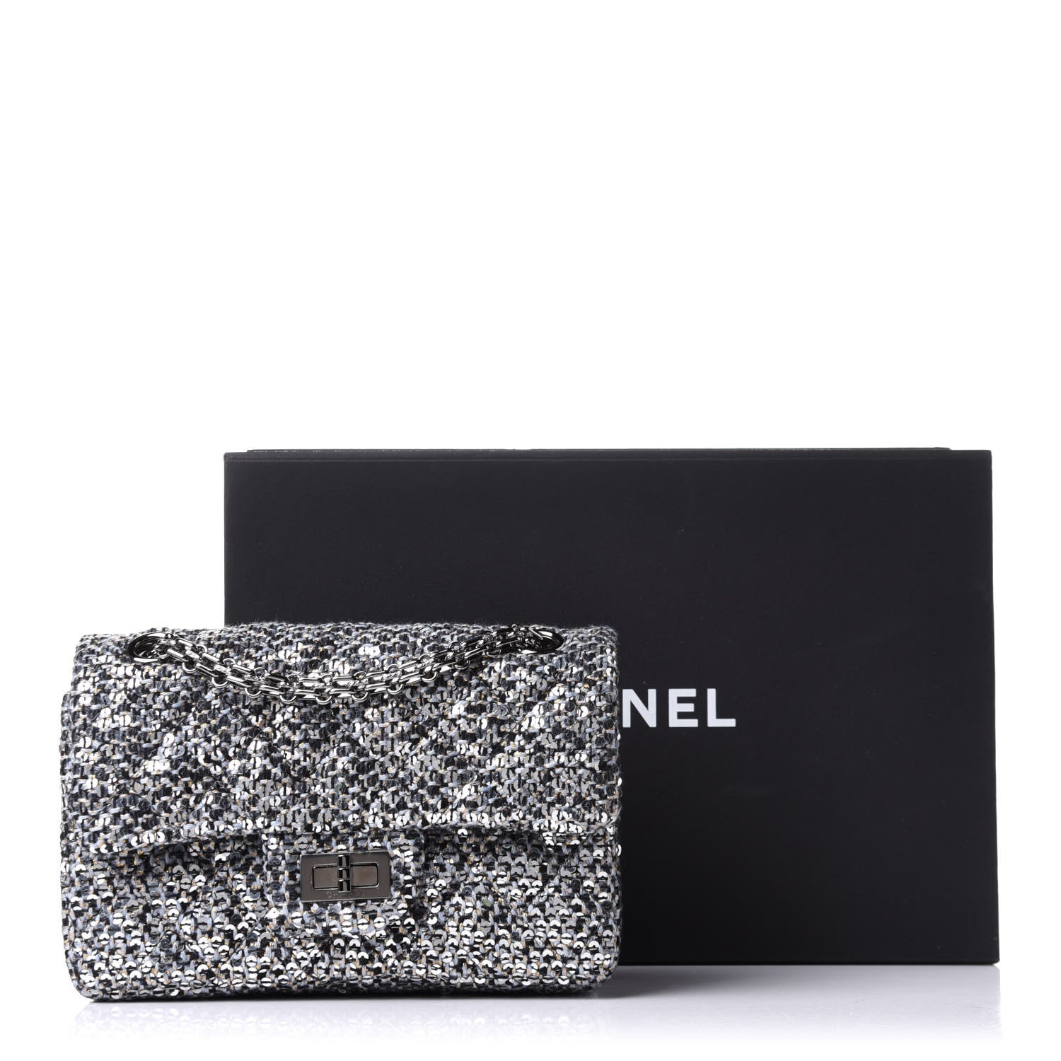 Chanel Tweed Quilted 2.55 Reissue Mini Flap Silver Black Gold 14 of 14