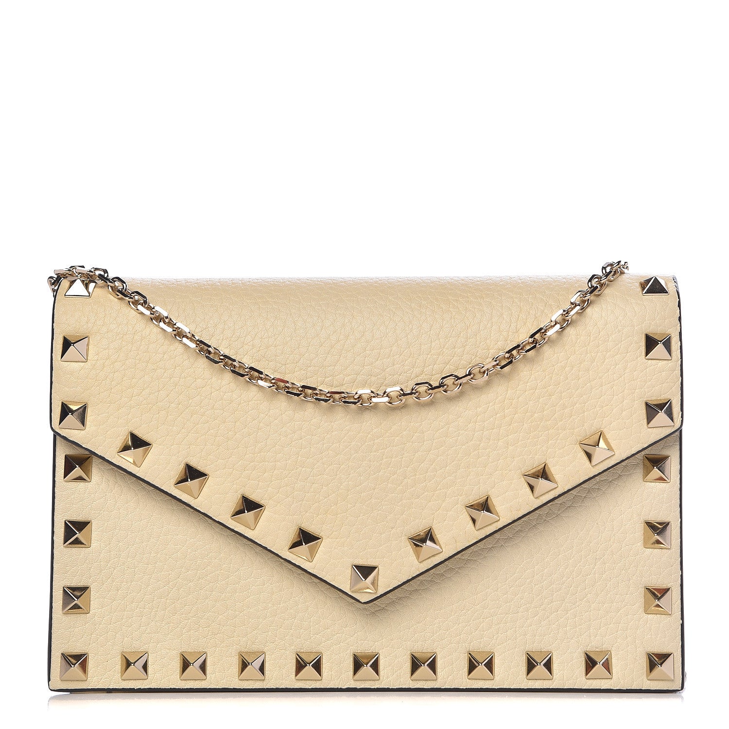Valentino Garavani Pebbled Calfskin Rockstud Envelope Wallet on Chain Light Ivory 1 of 10