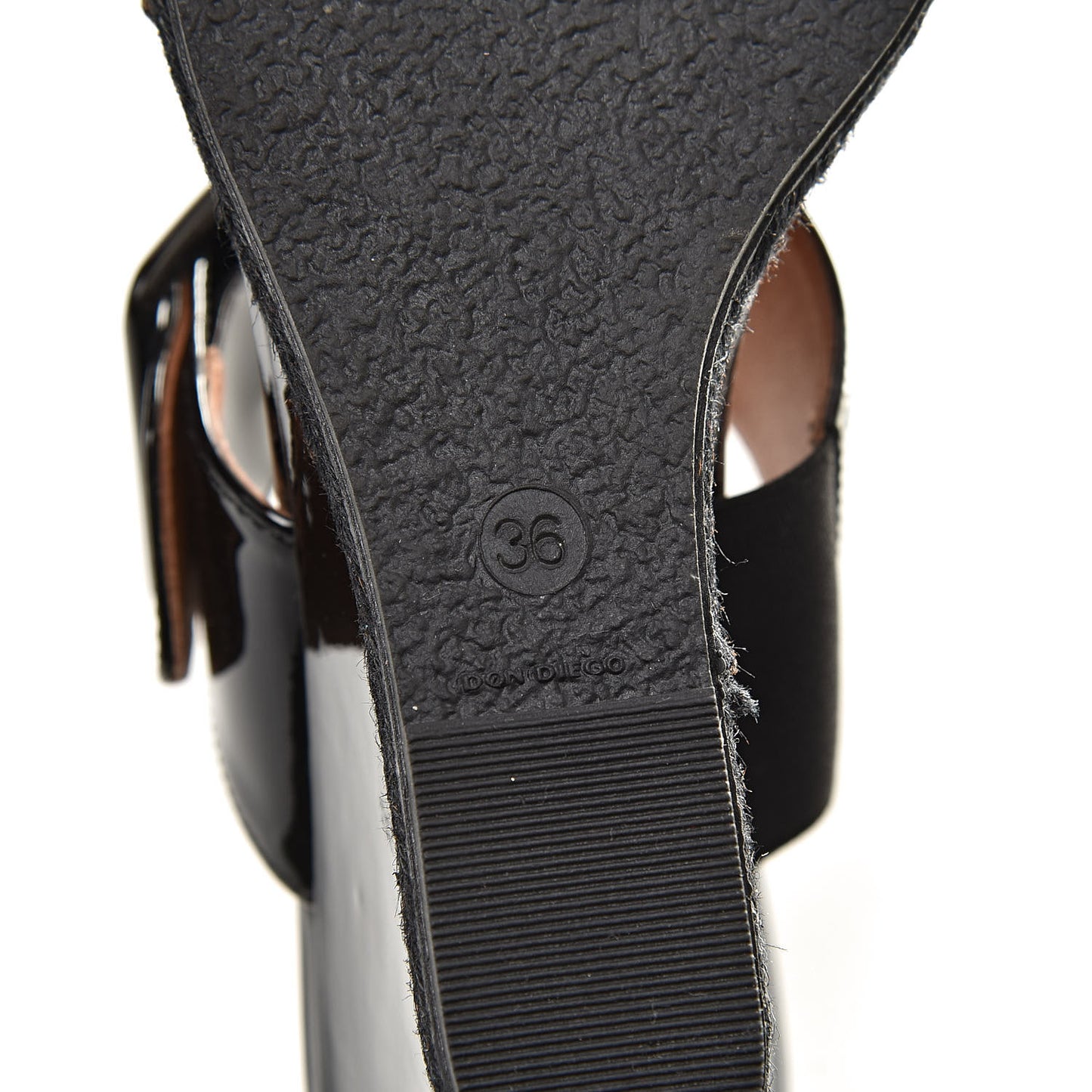 Patent Fabric FF Wedge Sandals 36 Tobacco Black