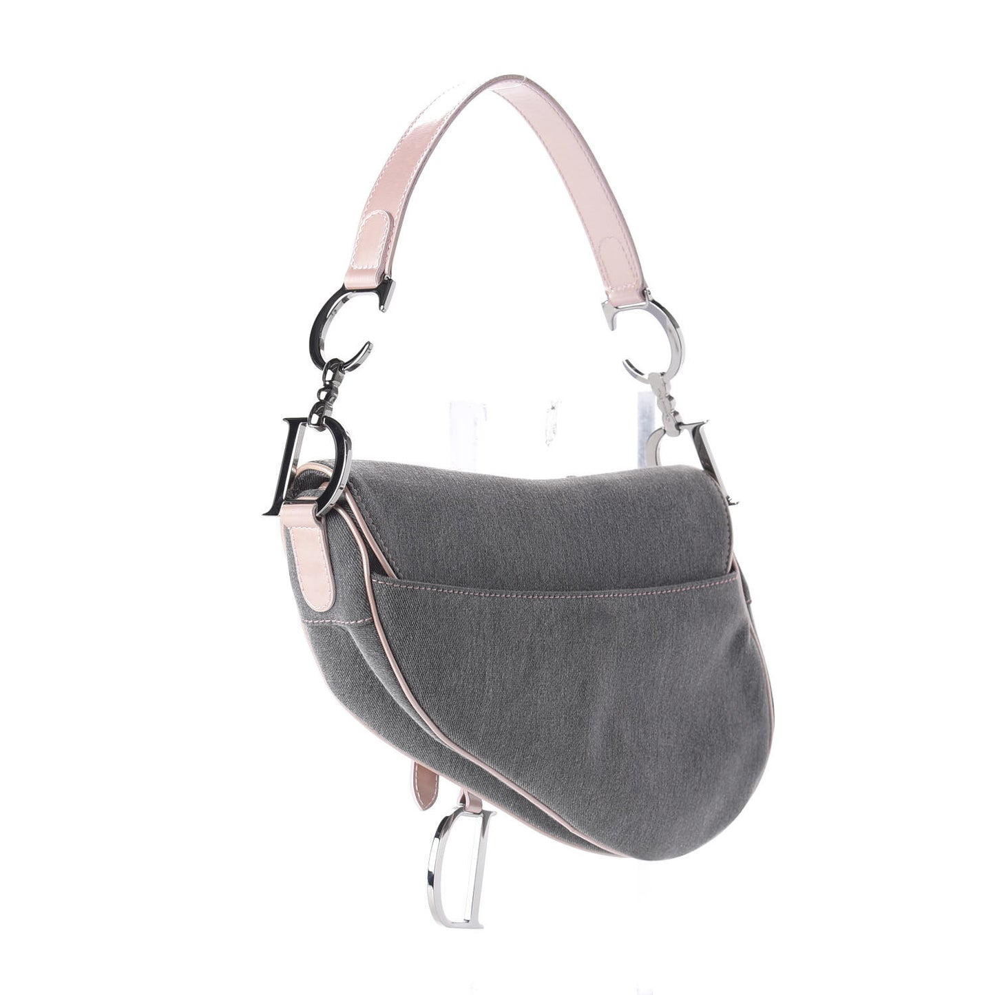 Patent Denim Jeans Saddle Bag Grey Pink