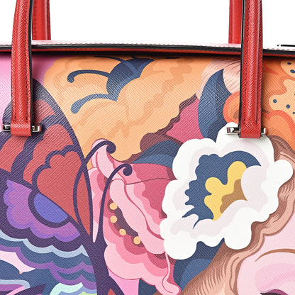 Prada Saffiano Butterfly Print Satchel Rosso Multicolor 7 of 9