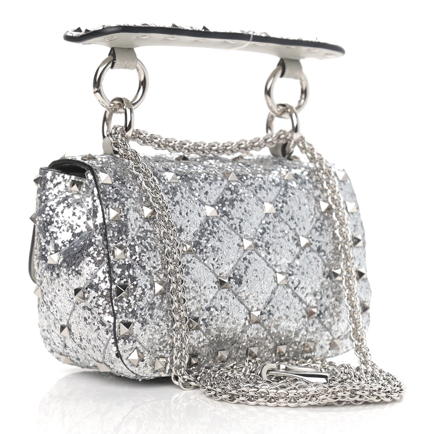 Valentino Garavani Glitter Micro Rockstud Spike Shoulder Bag Antique Silver 3 of 9