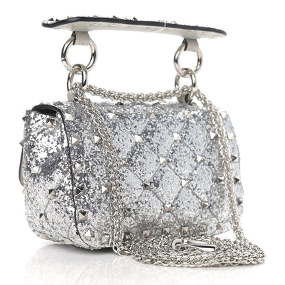 Valentino Garavani Glitter Micro Rockstud Spike Shoulder Bag Antique Silver 3 of 9