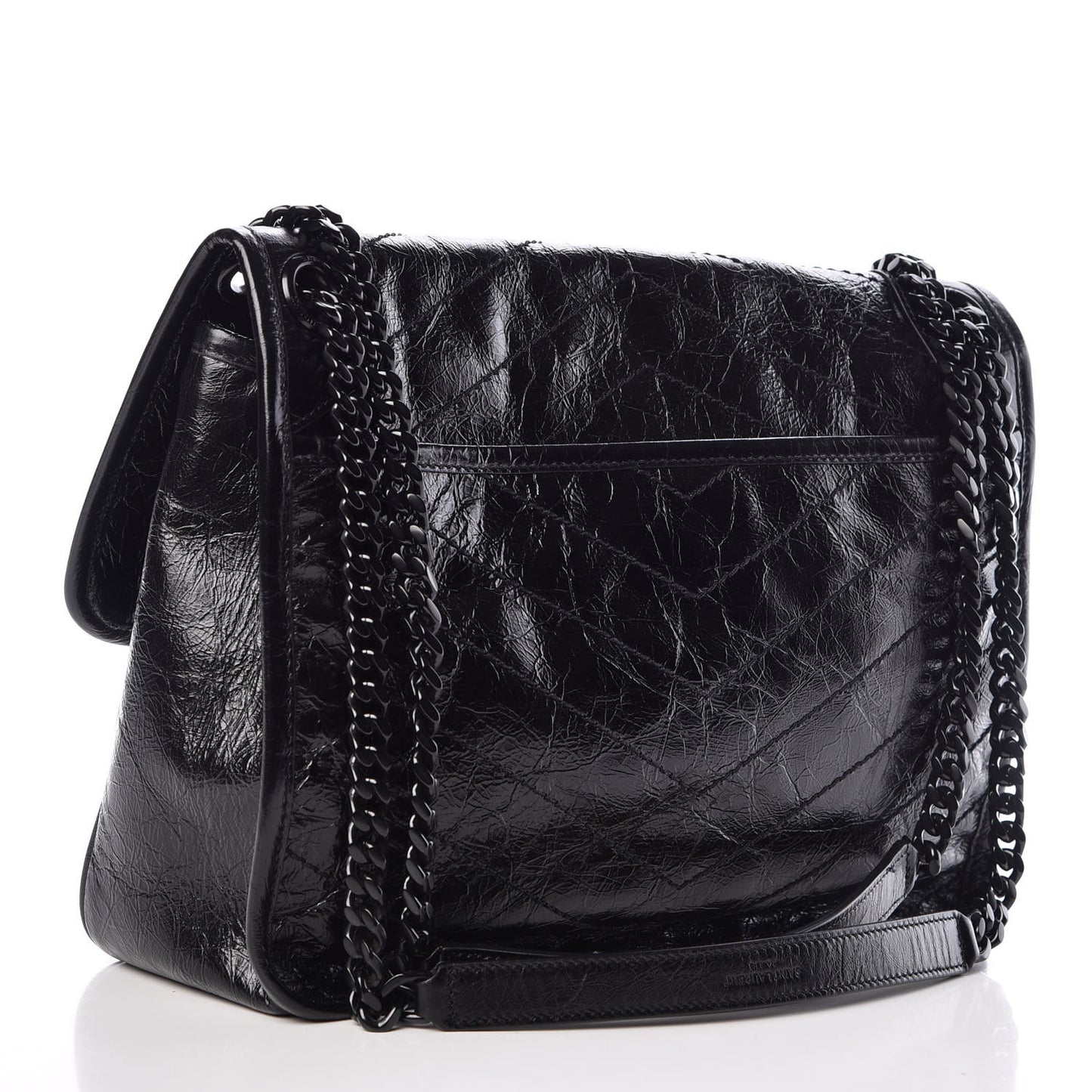 Crinkled Calfskin Matelasse Monogram Medium Niki Chain Satchel Black