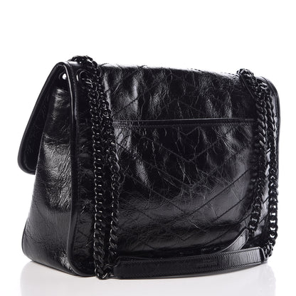 Saint Laurent Crinkled Calfskin Matelasse Monogram Medium Niki Chain Satchel Black 4 of 12