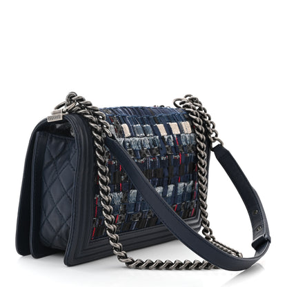 Chanel Lambskin Denim Tweed Medium Enchained Boy Flap Navy Blue 3 of 12