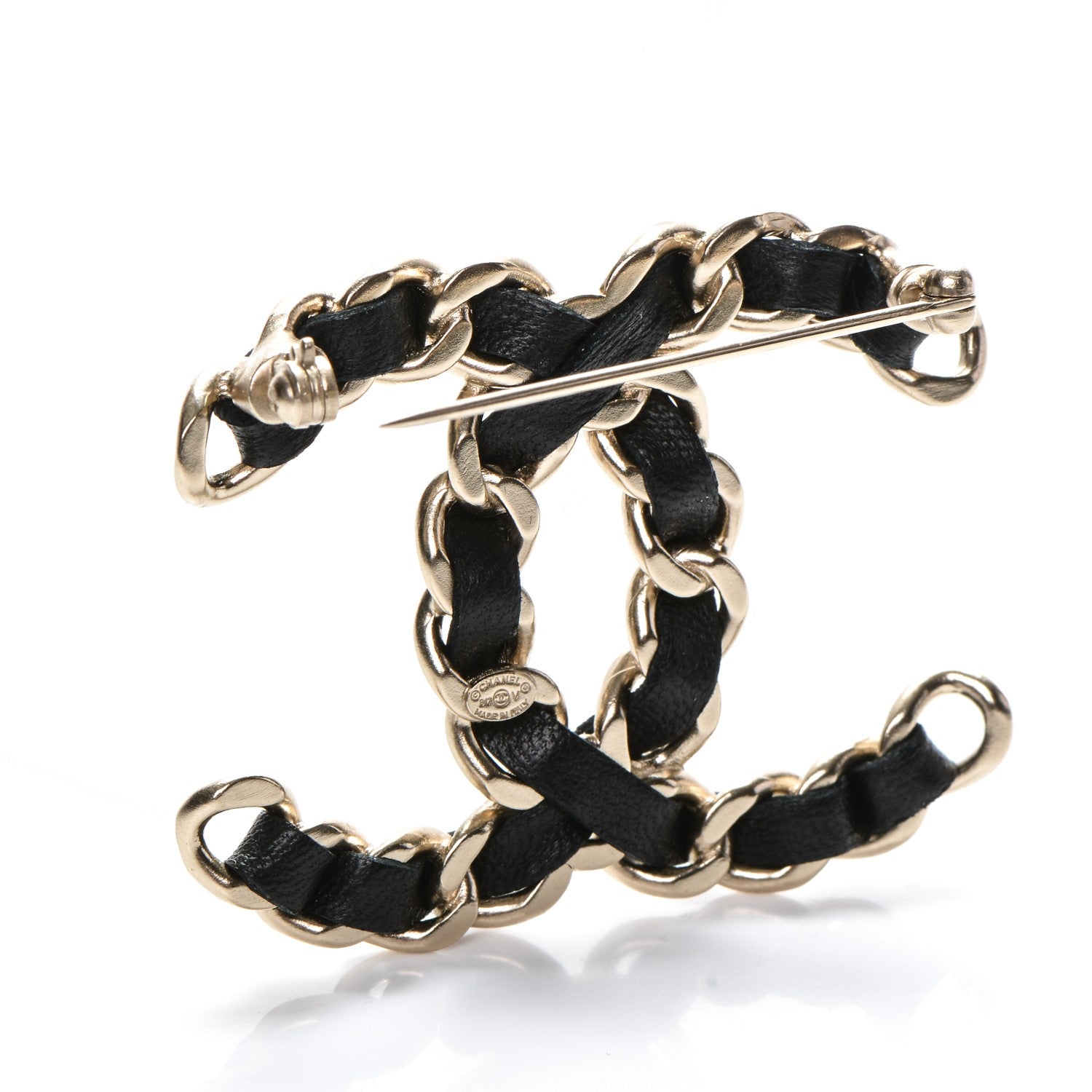 Chanel Lambskin Chain CC Brooch Black Gold 3 of 4